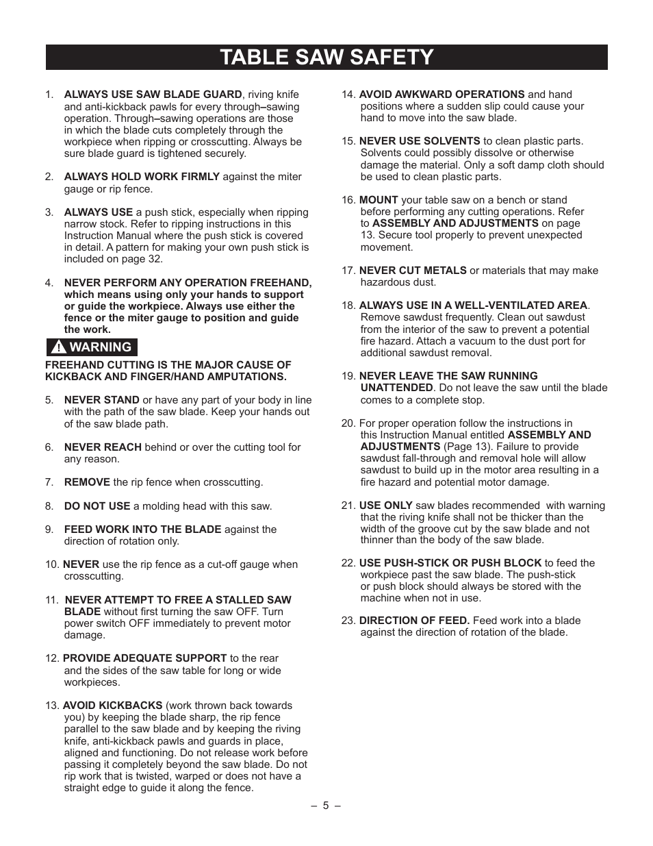 Table saw safety | Porter-Cable PCB270TS User Manual | Page 5 / 38