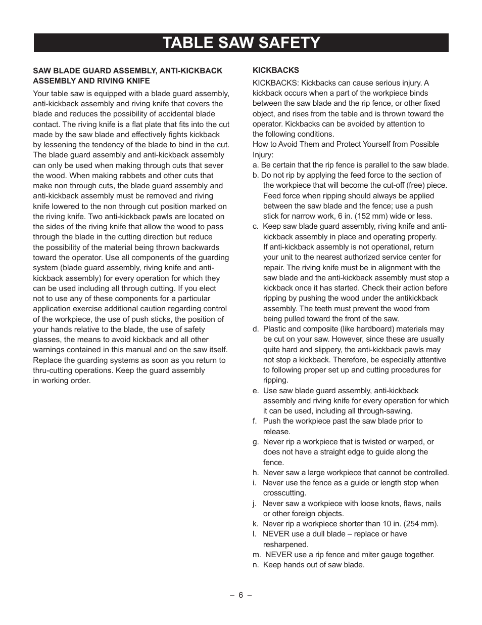 Table saw safety | Porter-Cable PCB270TS User Manual | Page 6 / 38