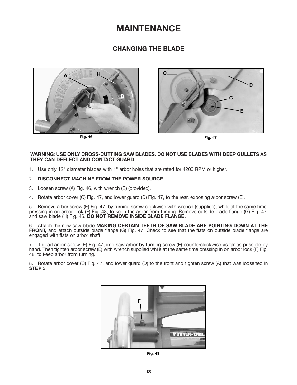 Maintenance, Changing the blade | Porter-Cable 3802 User Manual | Page 18 / 21