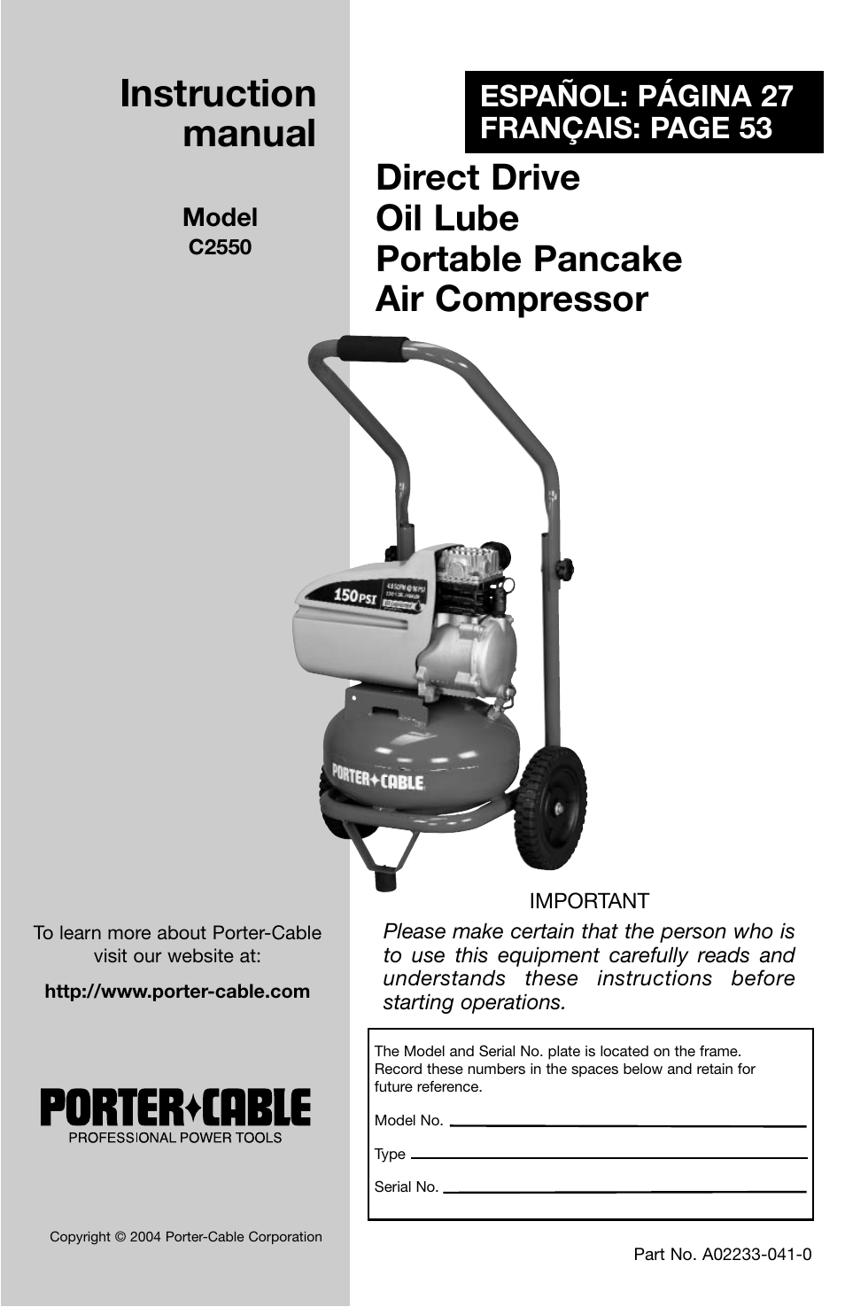 Porter-Cable C2550 User Manual | 26 pages