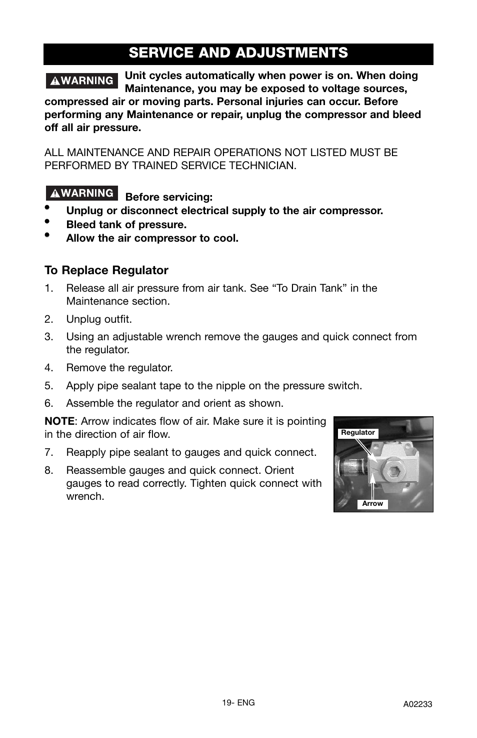 Service and adjustments | Porter-Cable C2550 User Manual | Page 19 / 26