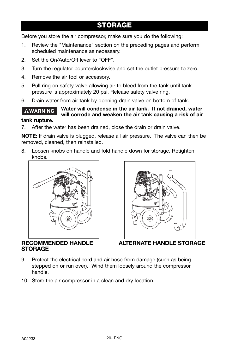 Storage | Porter-Cable C2550 User Manual | Page 20 / 26