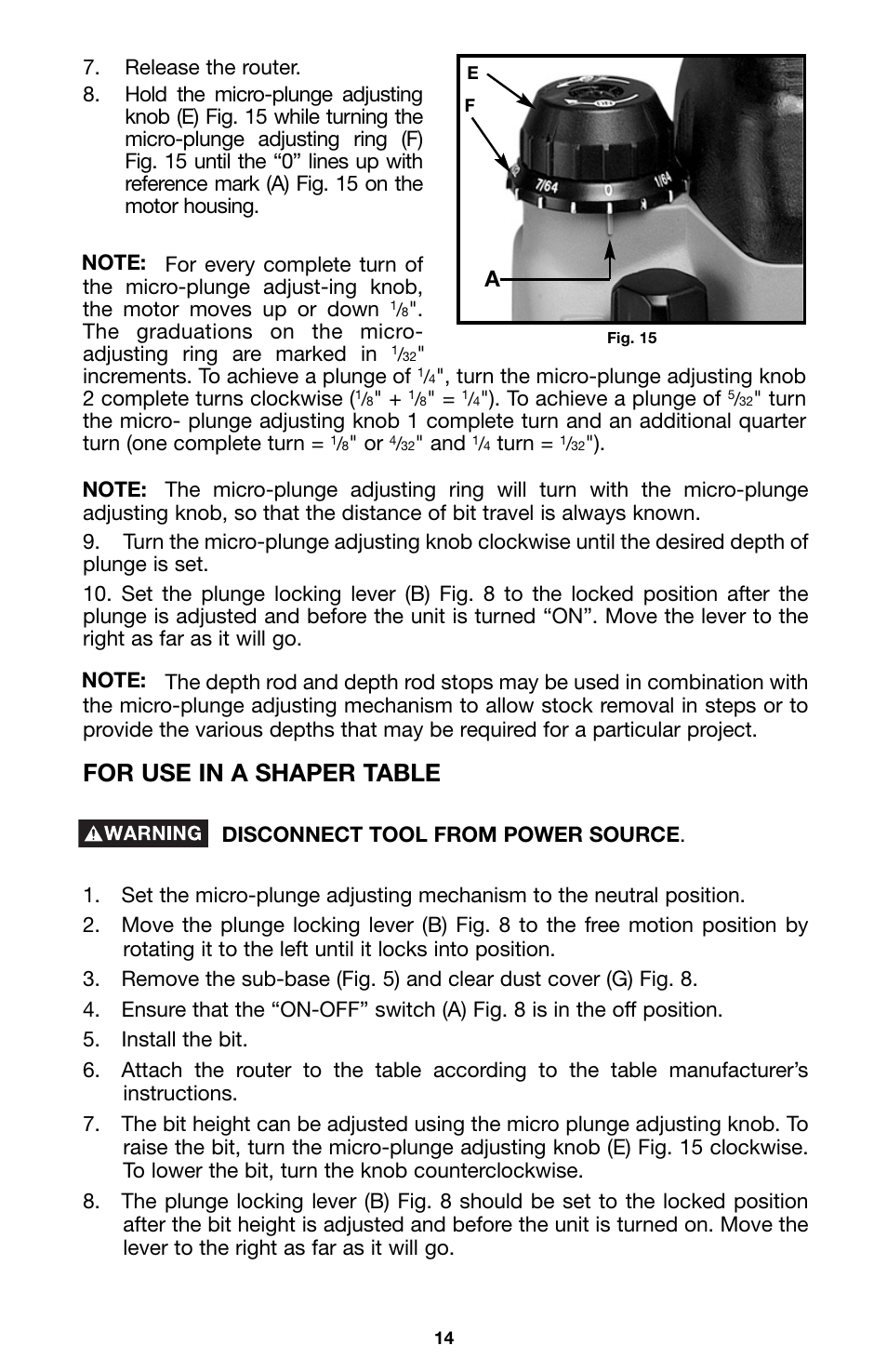 For use in a shaper table | Porter-Cable 8529 User Manual | Page 14 / 21