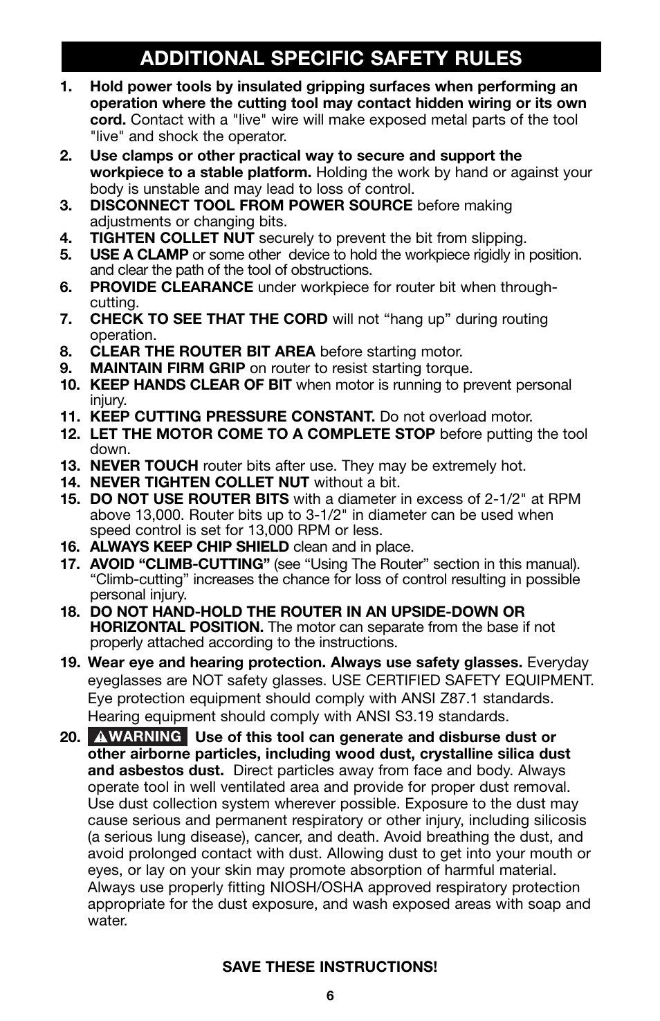 Additional specific safety rules | Porter-Cable 8529 User Manual | Page 6 / 21