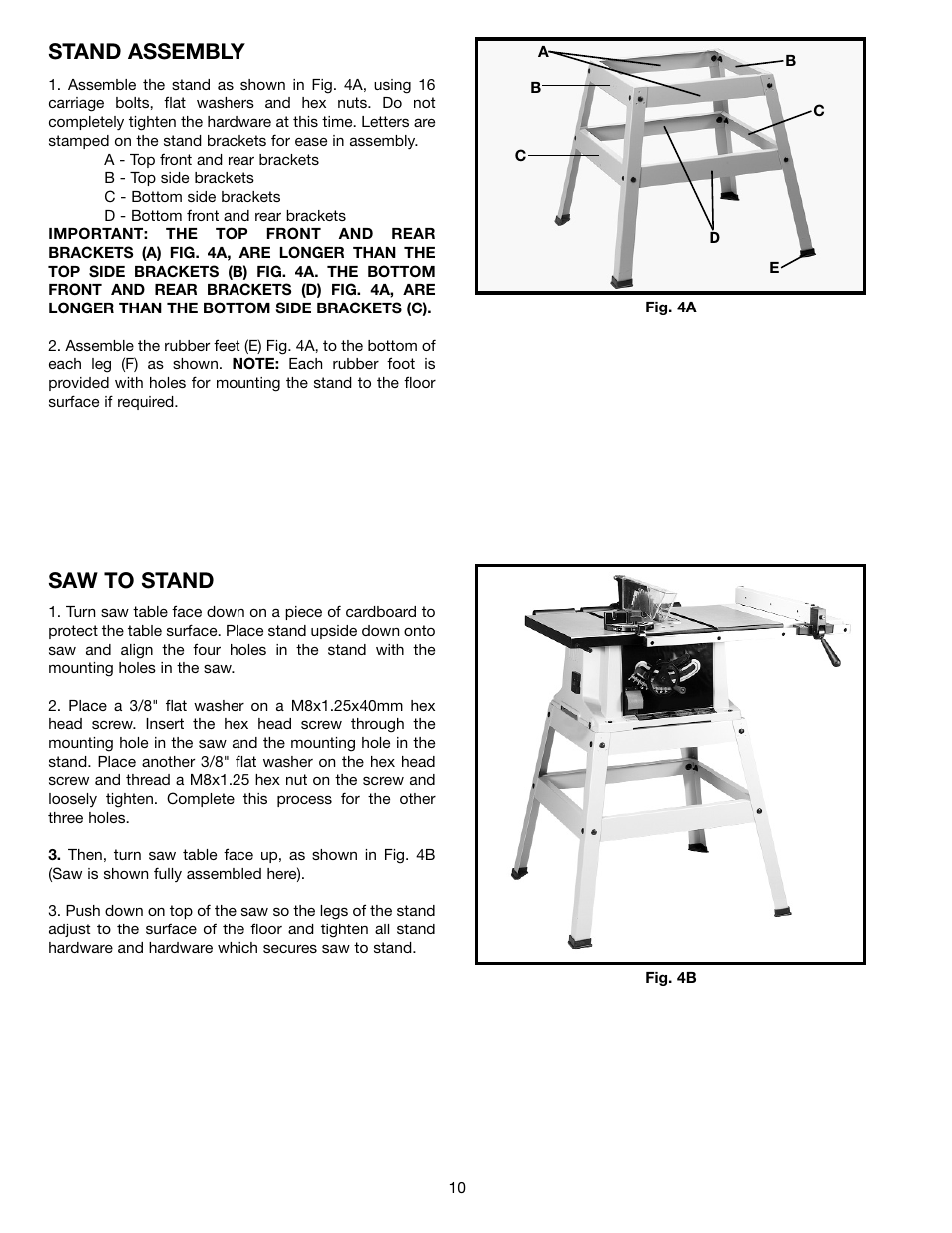 Stand assembly, Saw to stand | Porter-Cable (Model TS220LS) User Manual | Page 10 / 29