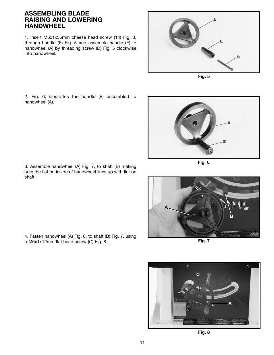 Assembling blade raising and lowering handwheel | Porter-Cable (Model TS220LS) User Manual | Page 11 / 29