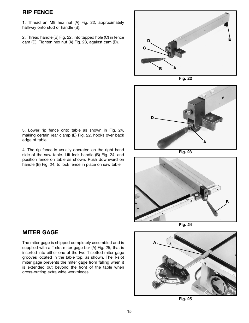 Rip fence, Miter gage | Porter-Cable (Model TS220LS) User Manual | Page 15 / 29