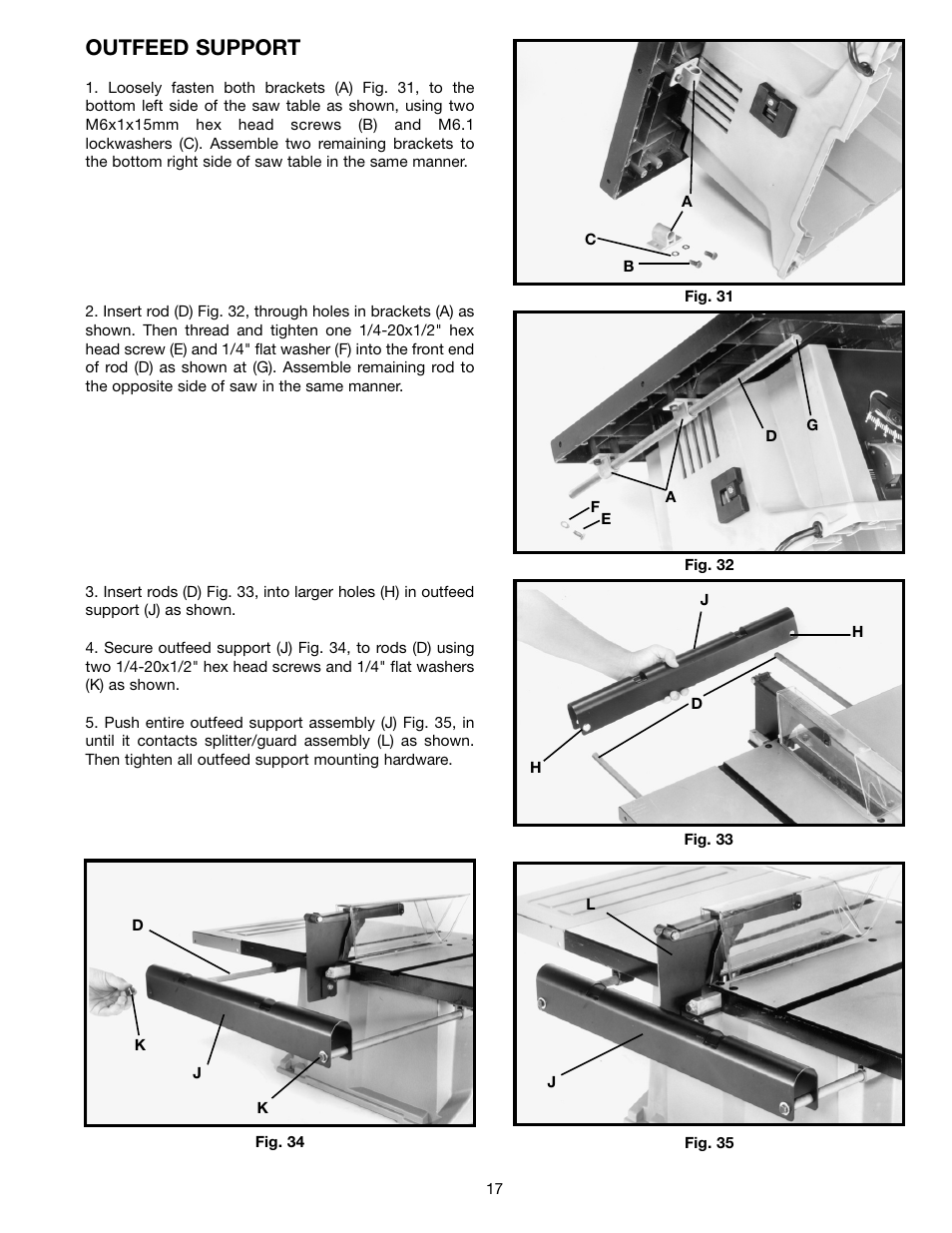 Outfeed support | Porter-Cable (Model TS220LS) User Manual | Page 17 / 29