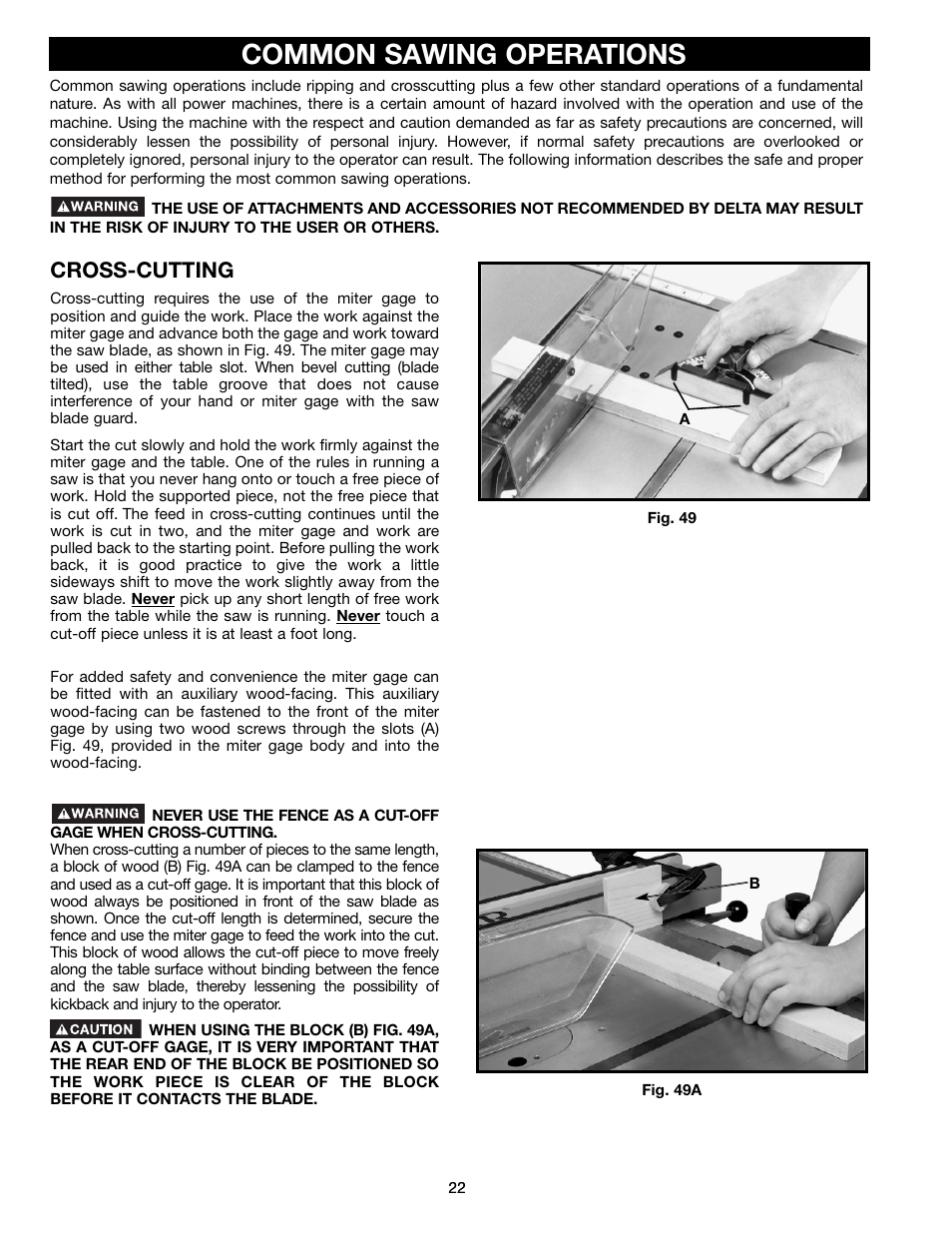 Common sawing operations, Cross-cutting | Porter-Cable (Model TS220LS) User Manual | Page 22 / 29