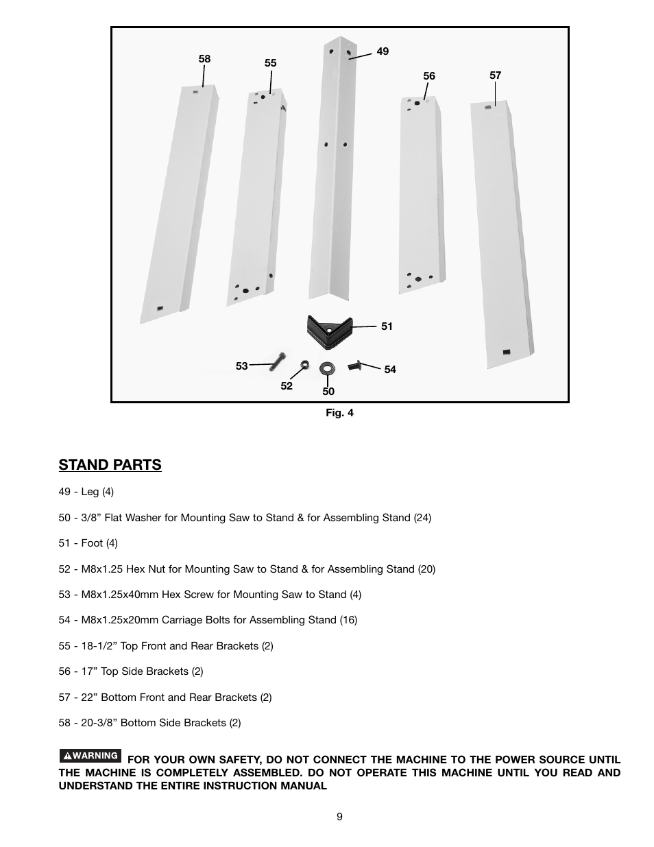 Stand parts | Porter-Cable (Model TS220LS) User Manual | Page 9 / 29