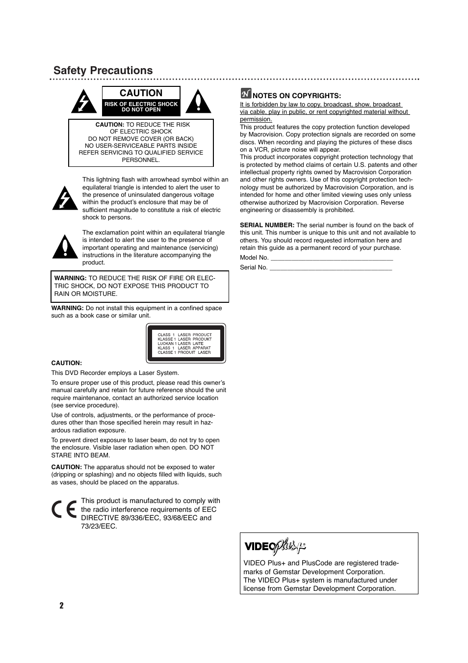 Safety precautions, Caution | Porter-Cable DVDR630VR User Manual | Page 2 / 61