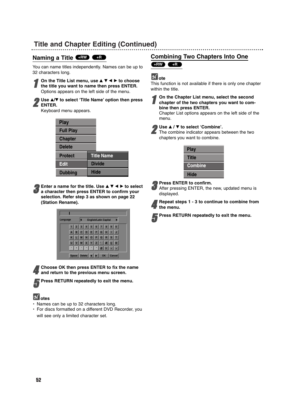 Title and chapter editing (continued) | Porter-Cable DVDR630VR User Manual | Page 52 / 61