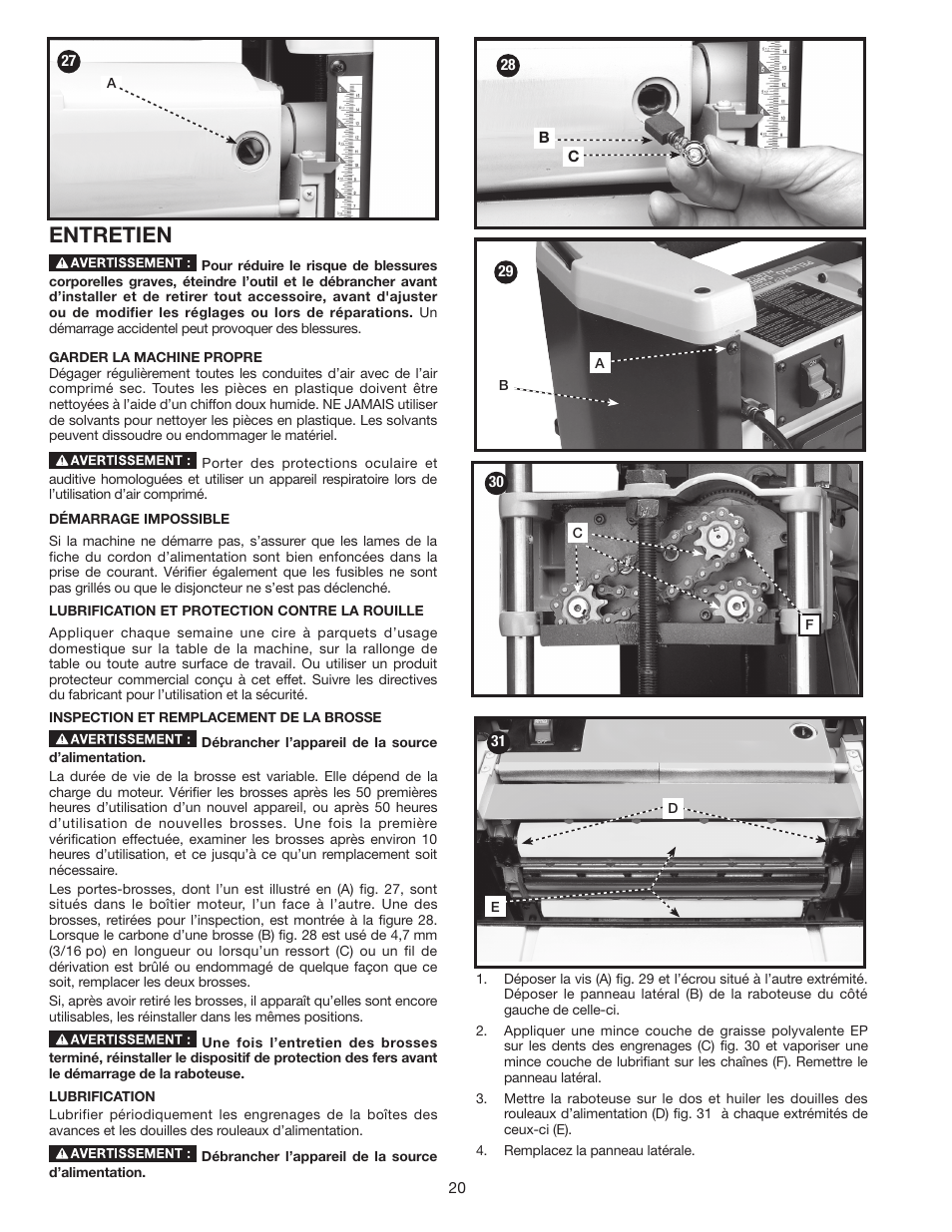 Entretien | Porter-Cable PC305TP User Manual | Page 20 / 36