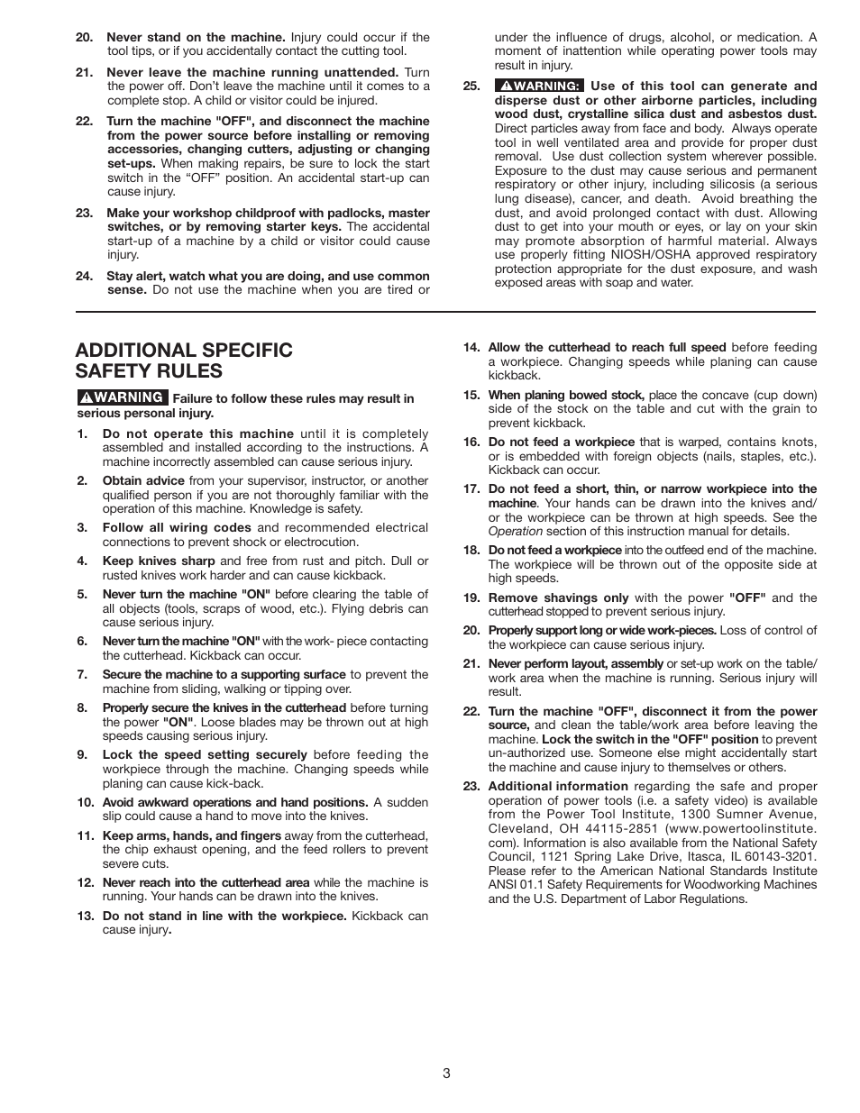 Additional specific safety rules | Porter-Cable PC305TP User Manual | Page 3 / 36