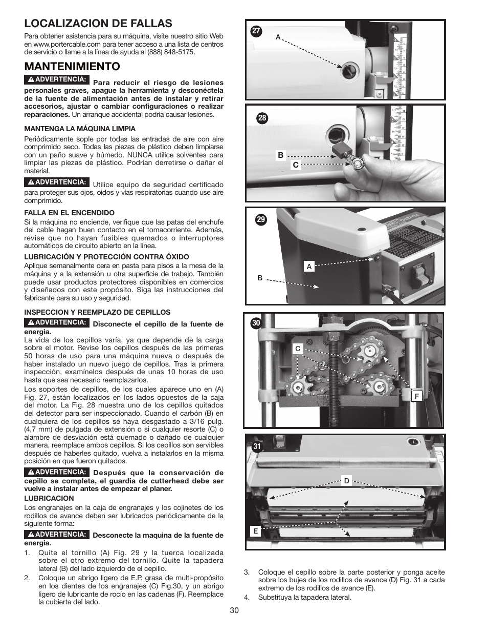 Localizacion de fallas, Mantenimiento | Porter-Cable PC305TP User Manual | Page 30 / 36