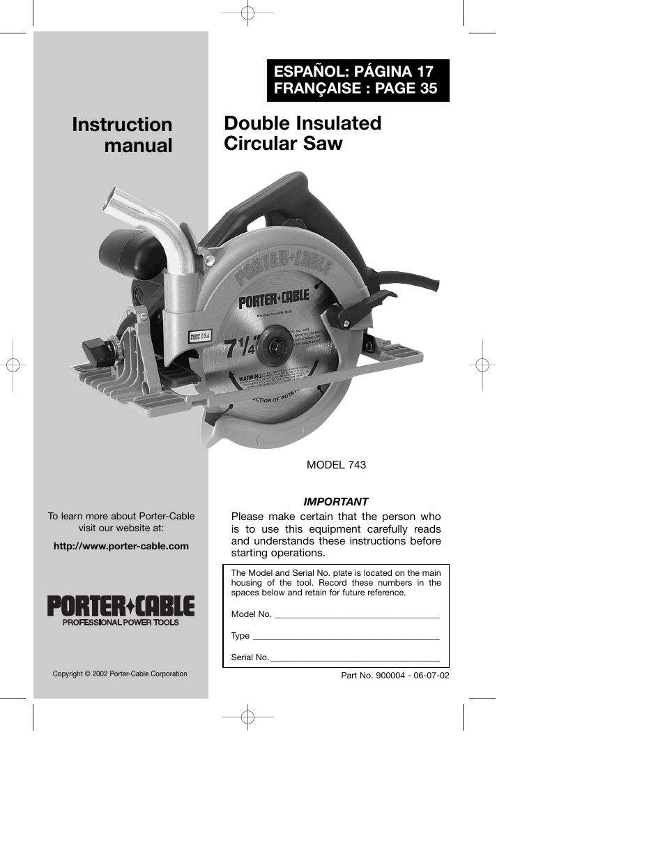 Porter-Cable 743 User Manual | 17 pages