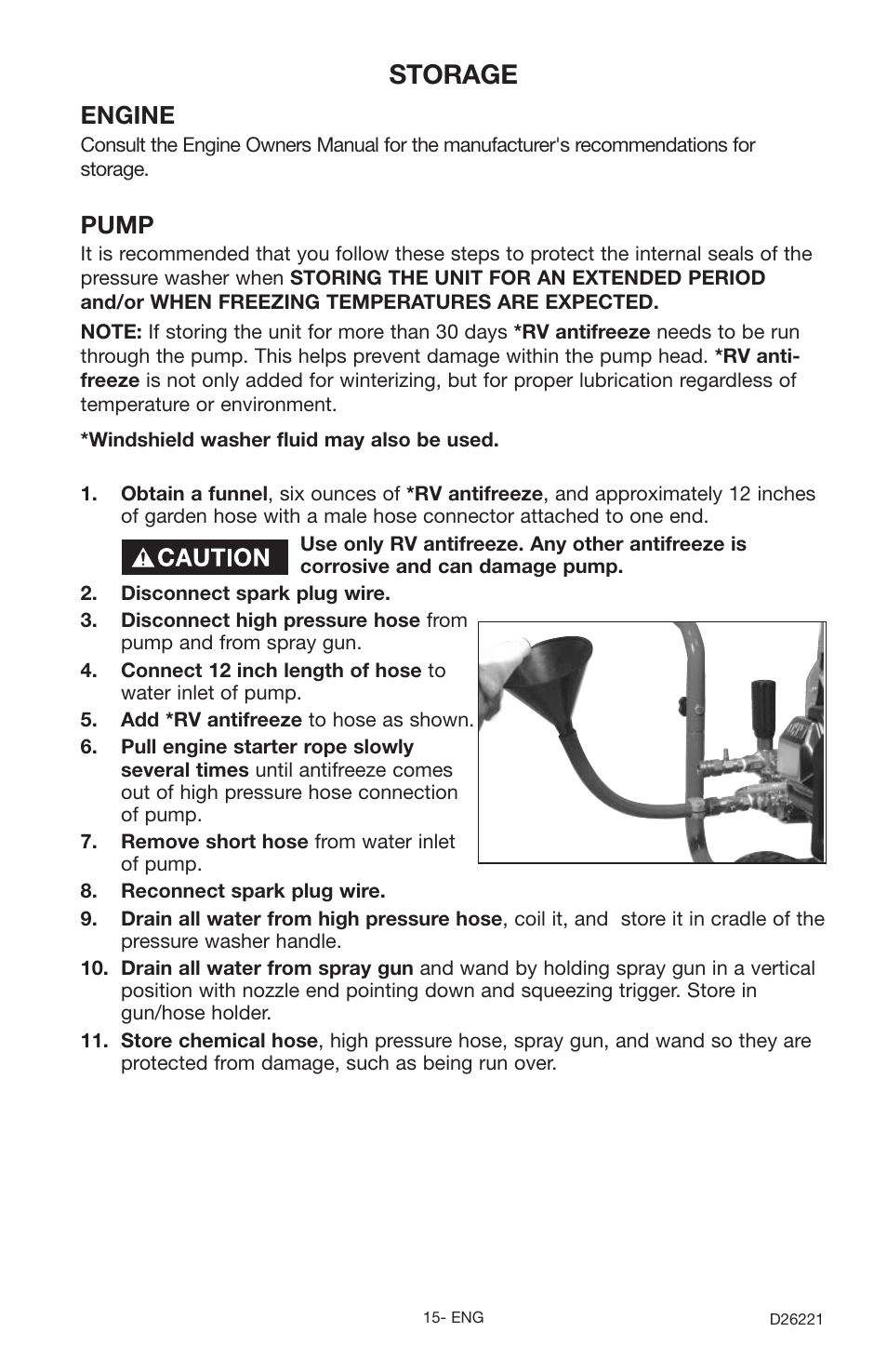 Storage, Engine, Pump | Porter-Cable D26221-025-1 User Manual | Page 15 / 20