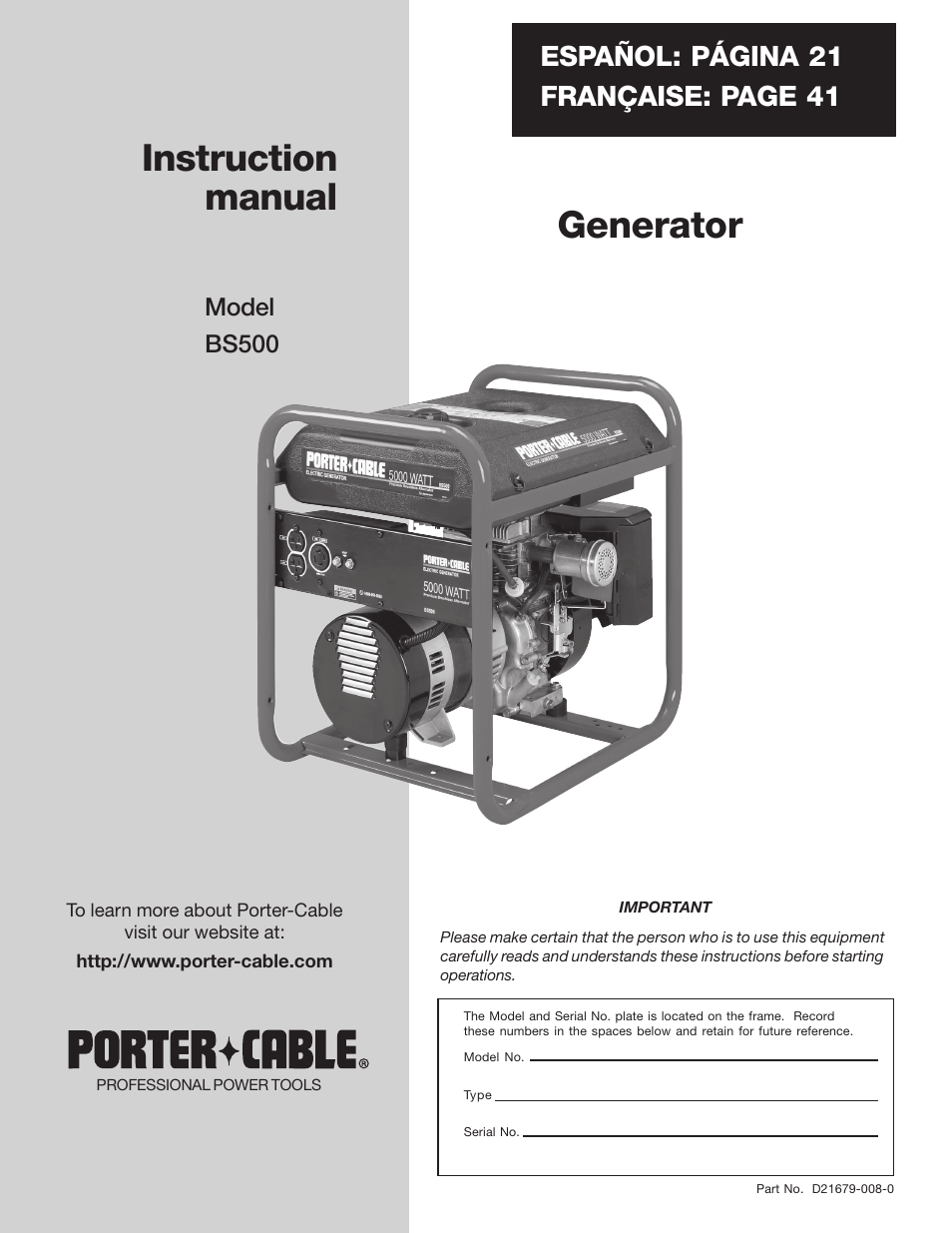 Porter-Cable D21679-008-0 User Manual | 20 pages