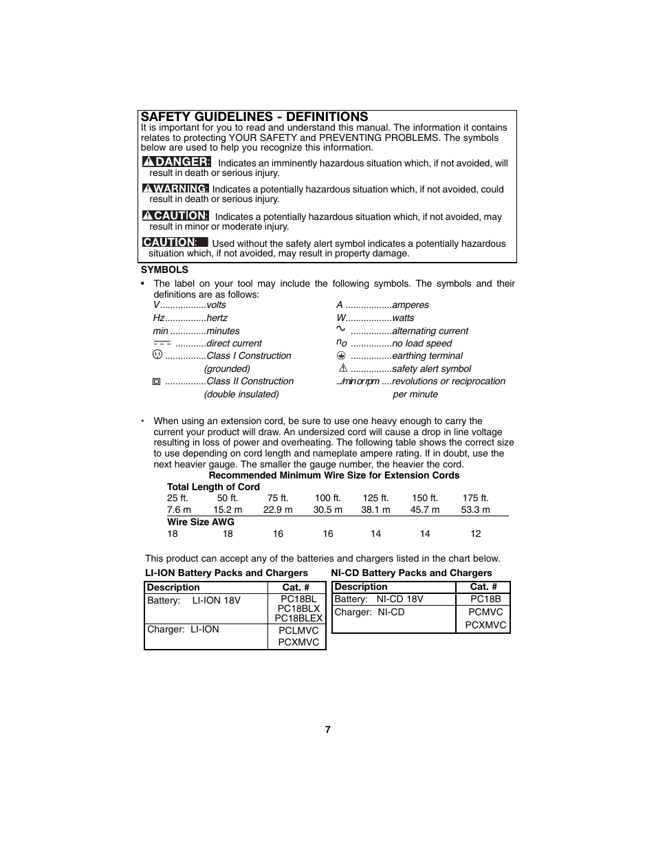 Safety guidelines - definitions | Porter-Cable PC1800AG User Manual | Page 7 / 72