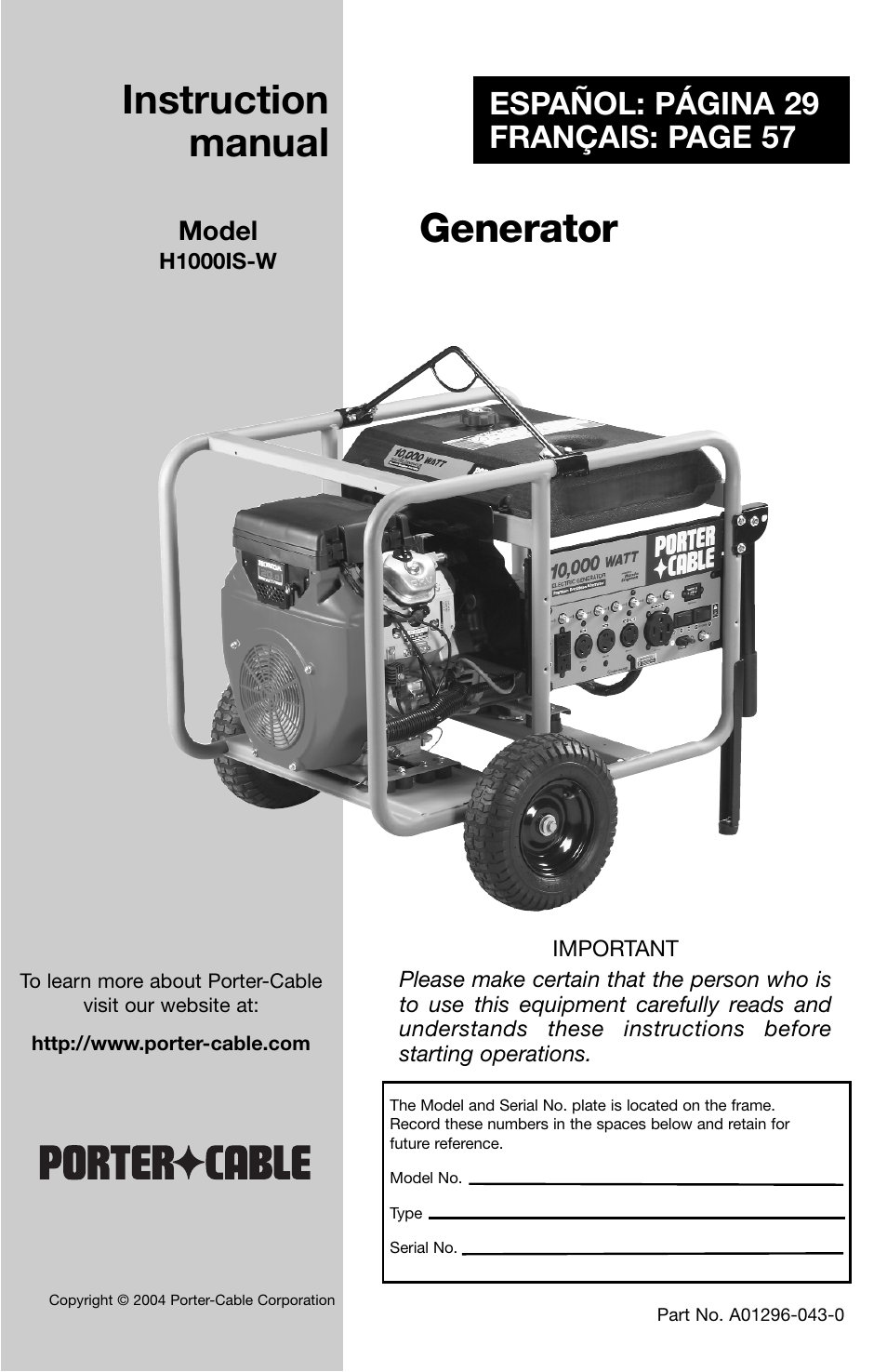 Porter-Cable H1000IS-W User Manual | 28 pages