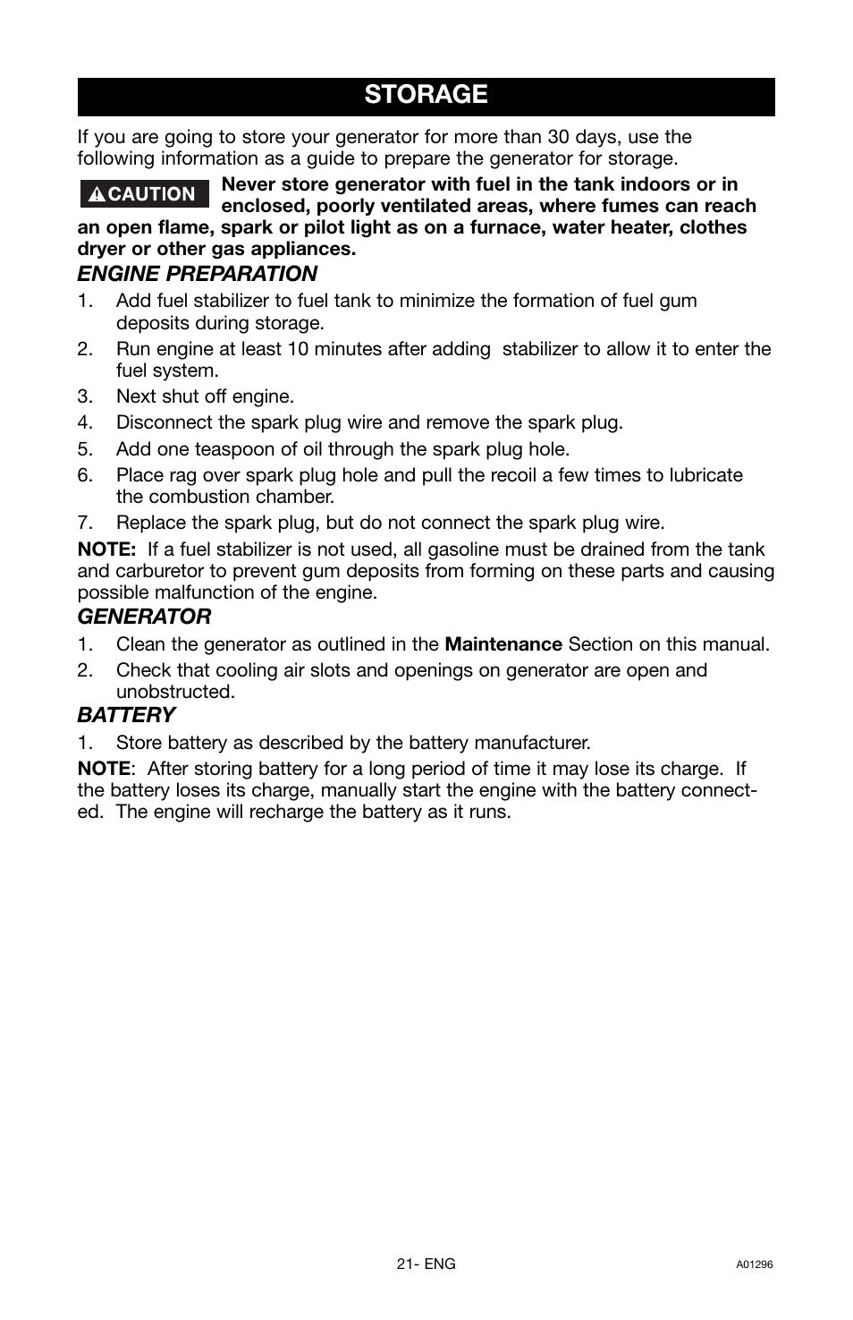 Storage | Porter-Cable H1000IS-W User Manual | Page 21 / 28