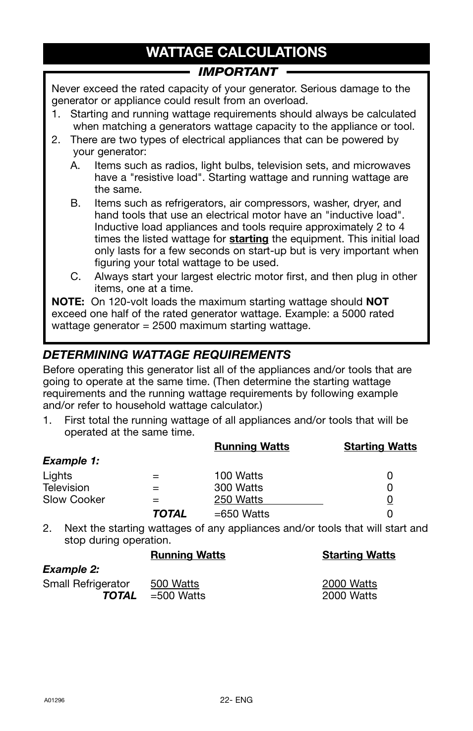 Wattage calculations | Porter-Cable H1000IS-W User Manual | Page 22 / 28