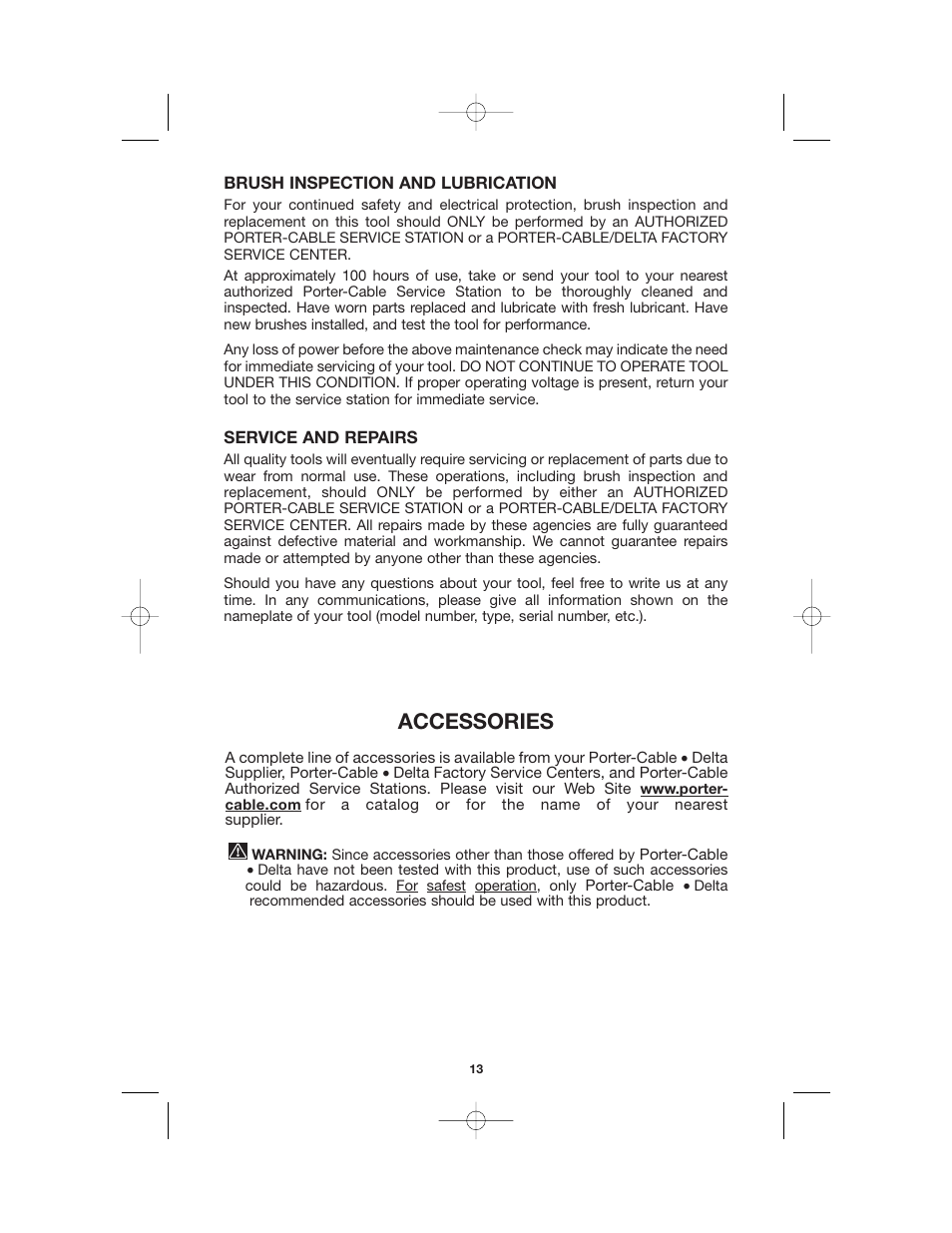 Accessories | Porter-Cable 7800 User Manual | Page 13 / 15