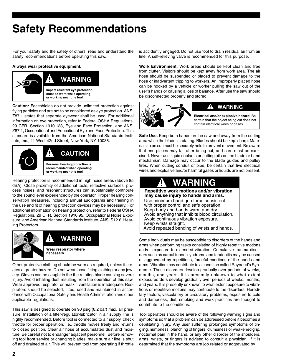 Safety recommendations, Warning, Caution | Porter-Cable 136 User Manual | Page 2 / 12