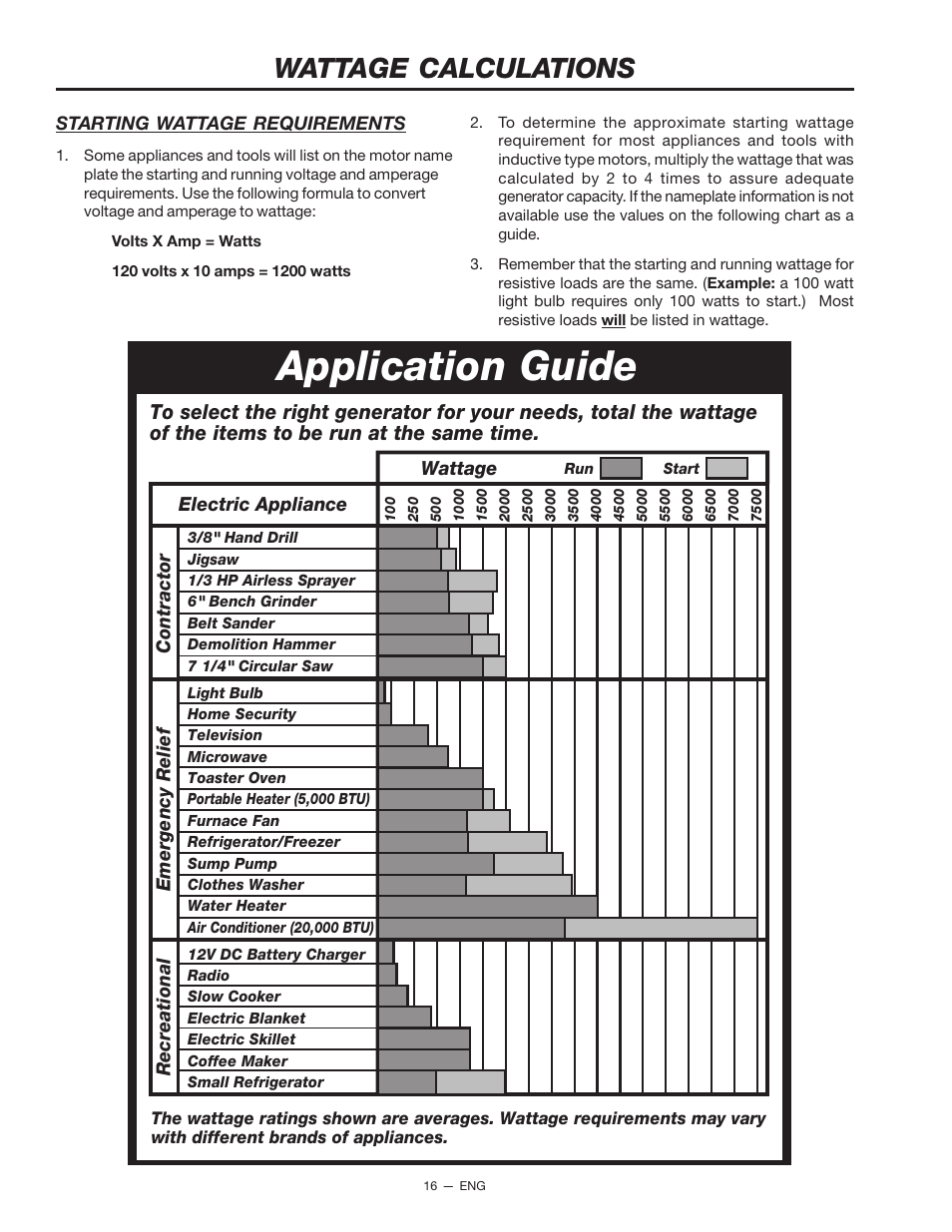 Application guide, Wattage calculations | Porter-Cable T550 User Manual | Page 16 / 20