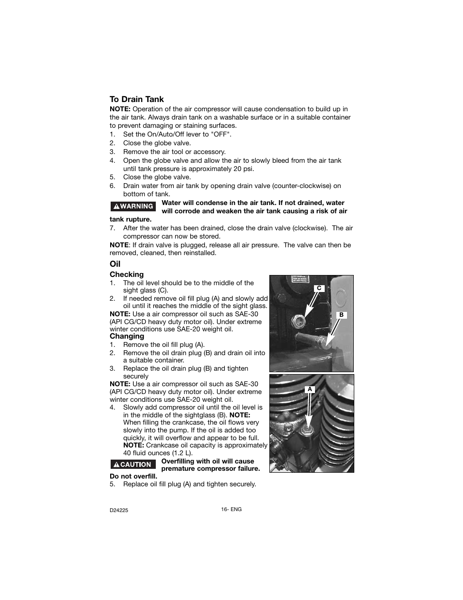 Porter-Cable Oil Lube Two Stage D24225-049-2 User Manual | Page 16 / 80