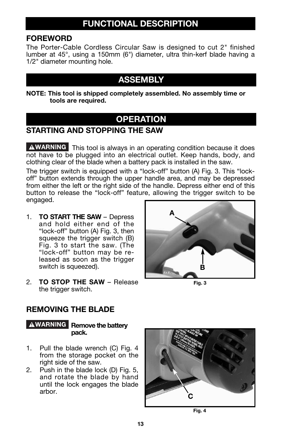 Functional description assembly operation | Porter-Cable 844 User Manual | Page 13 / 23