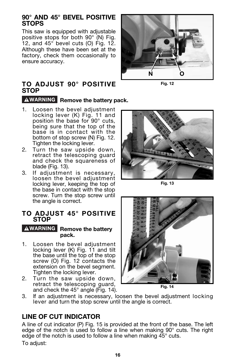 90° and 45° bevel positive stops, Line of cut indicator | Porter-Cable 844 User Manual | Page 16 / 23