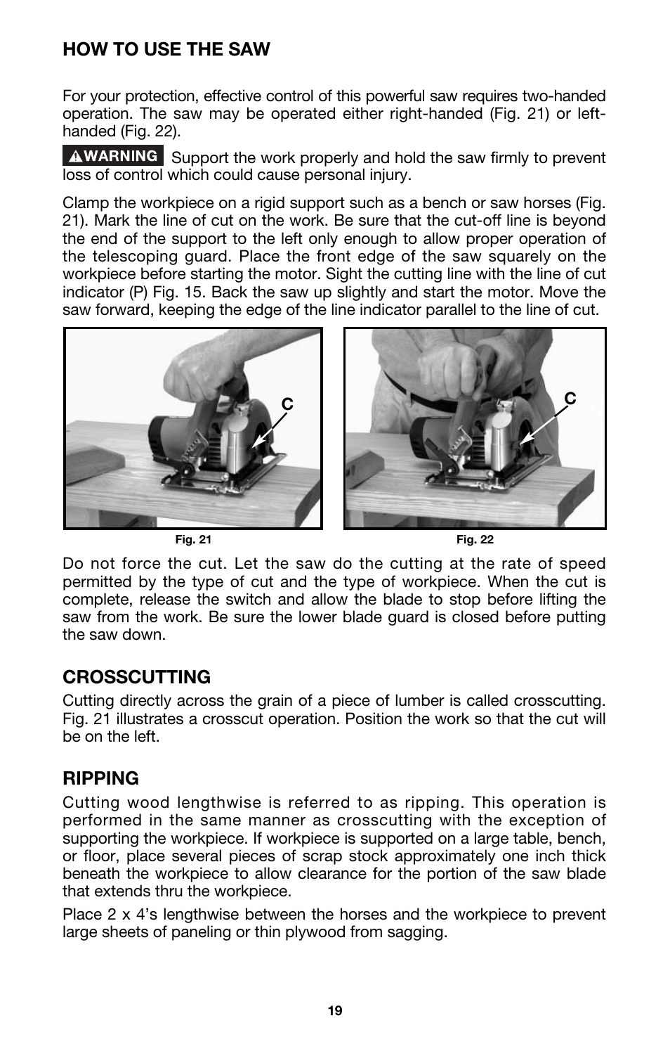 How to use the saw, Crosscutting, Ripping | Porter-Cable 844 User Manual | Page 19 / 23
