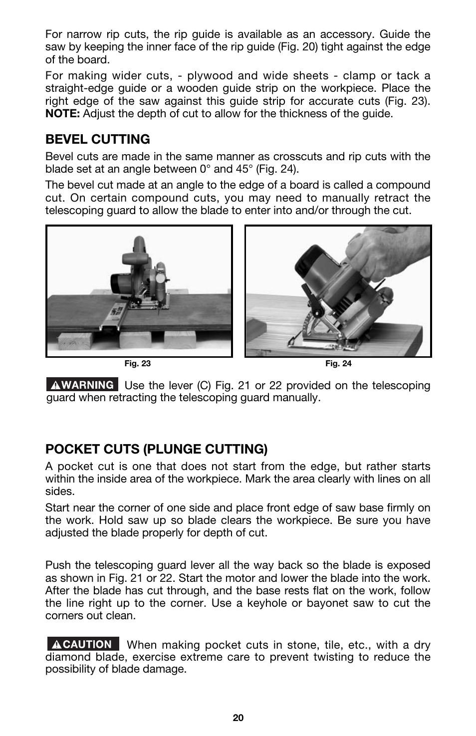 Bevel cutting, Pocket cuts (plunge cutting) | Porter-Cable 844 User Manual | Page 20 / 23