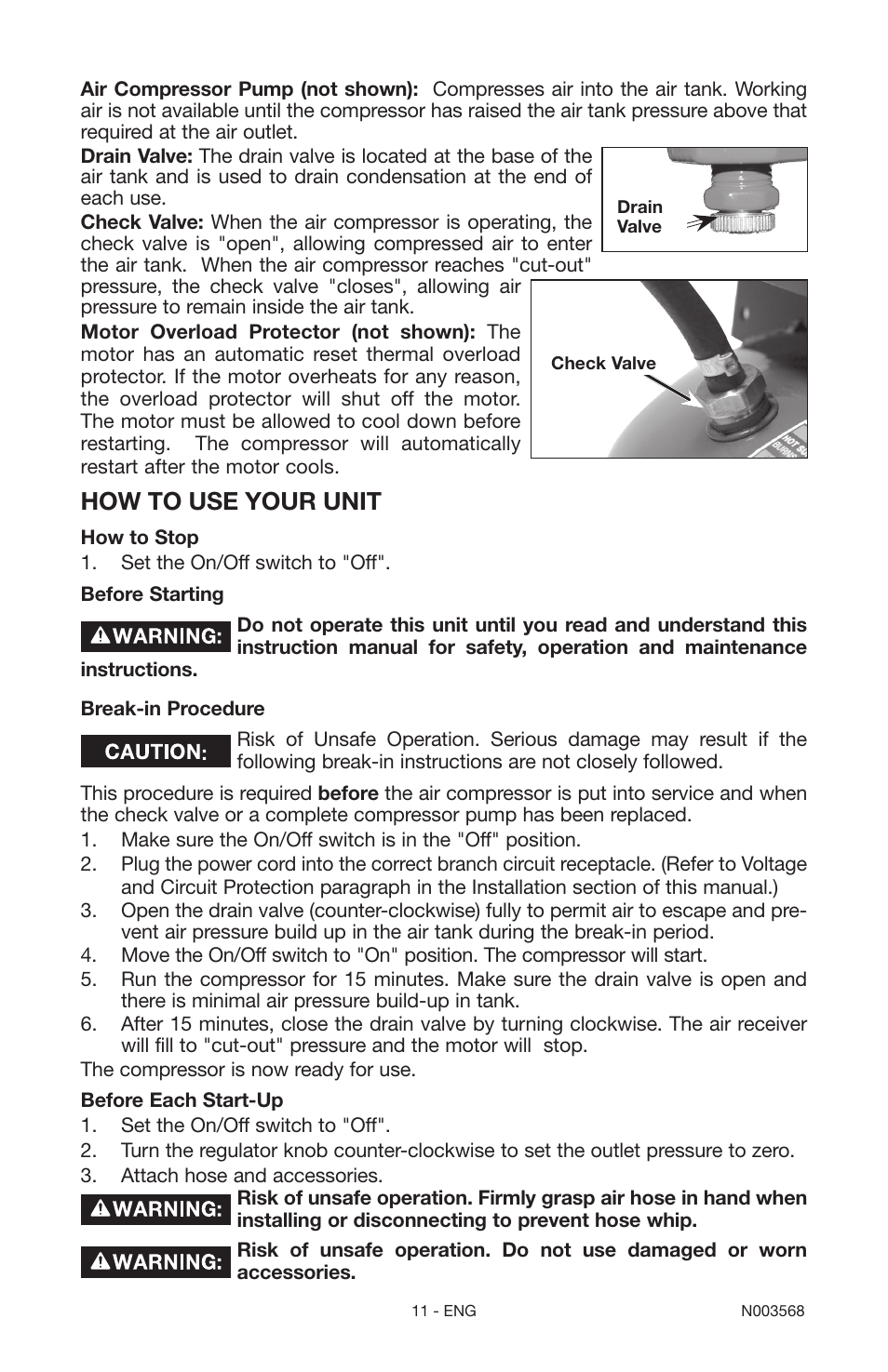 How to use your unit | Porter-Cable N003568 User Manual | Page 11 / 64