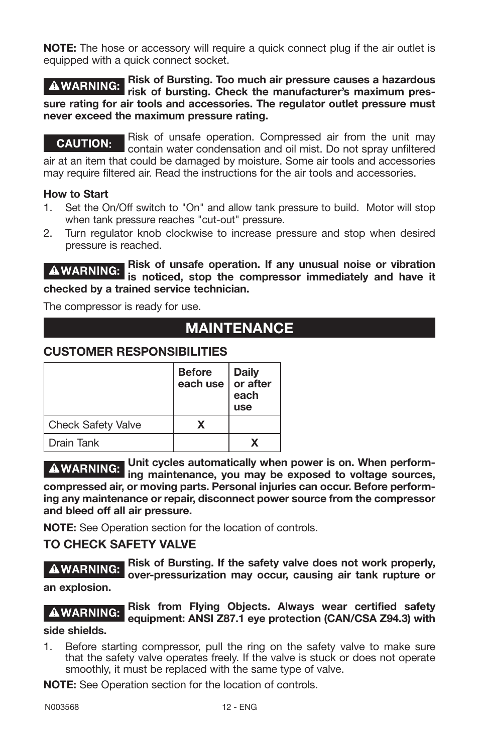 Maintenance | Porter-Cable N003568 User Manual | Page 12 / 64