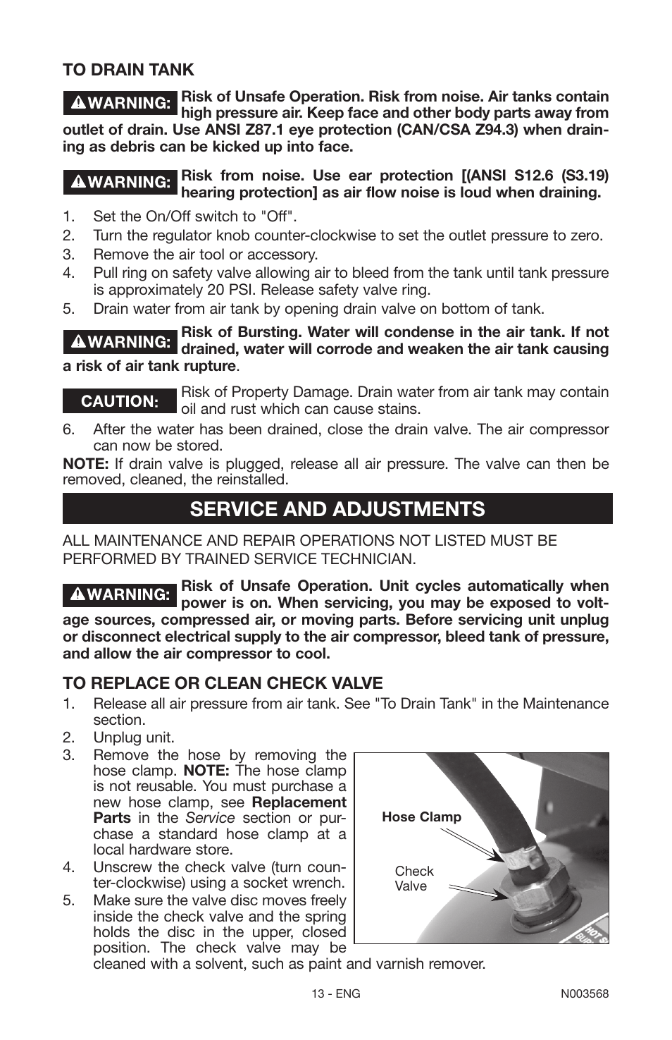 Service and adjustments | Porter-Cable N003568 User Manual | Page 13 / 64