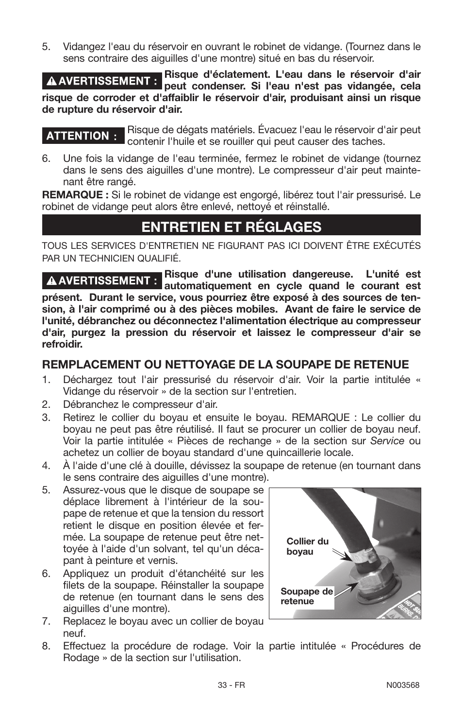 Entretien et réglages | Porter-Cable N003568 User Manual | Page 33 / 64