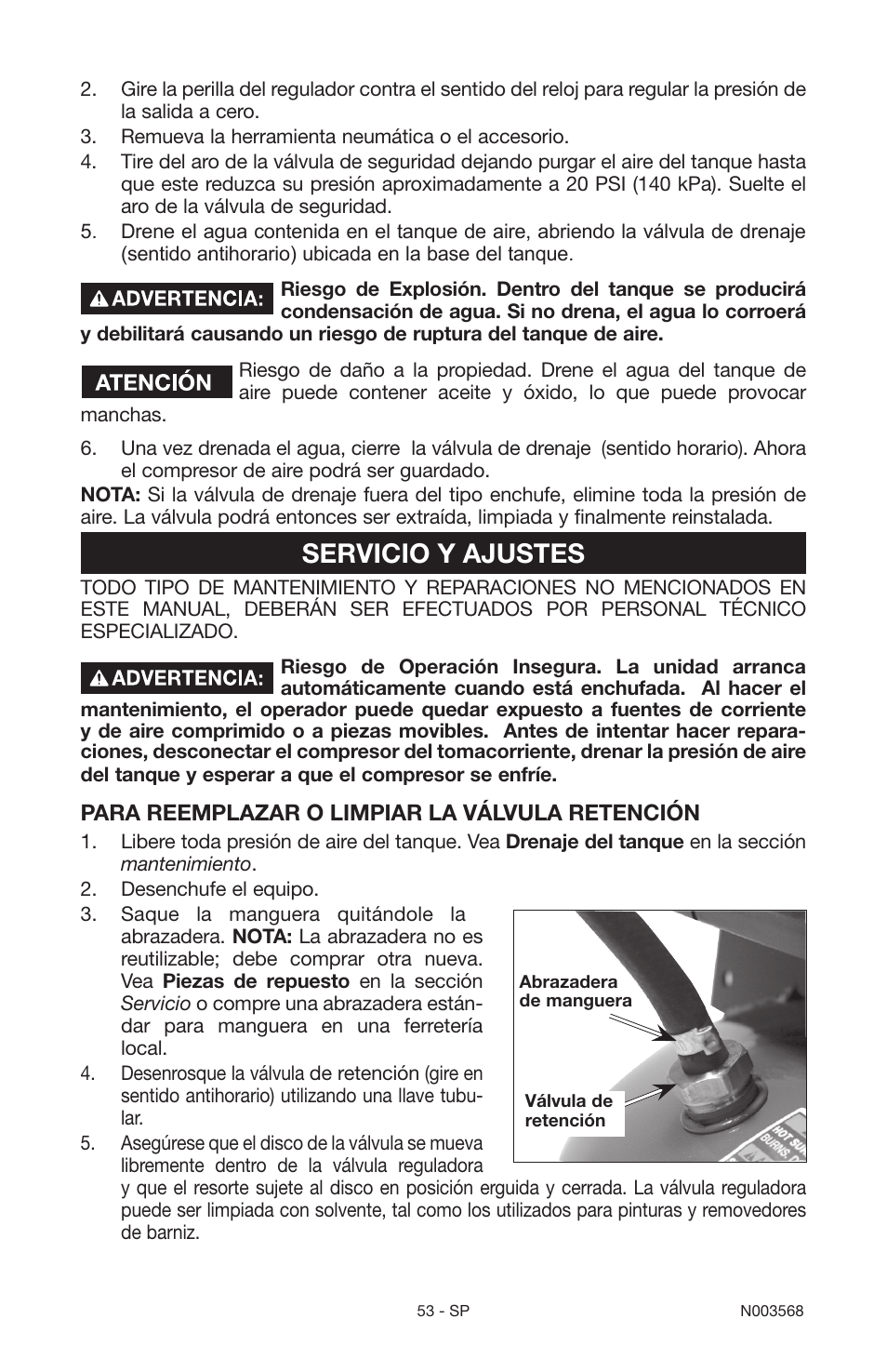 Servicio y ajustes | Porter-Cable N003568 User Manual | Page 53 / 64