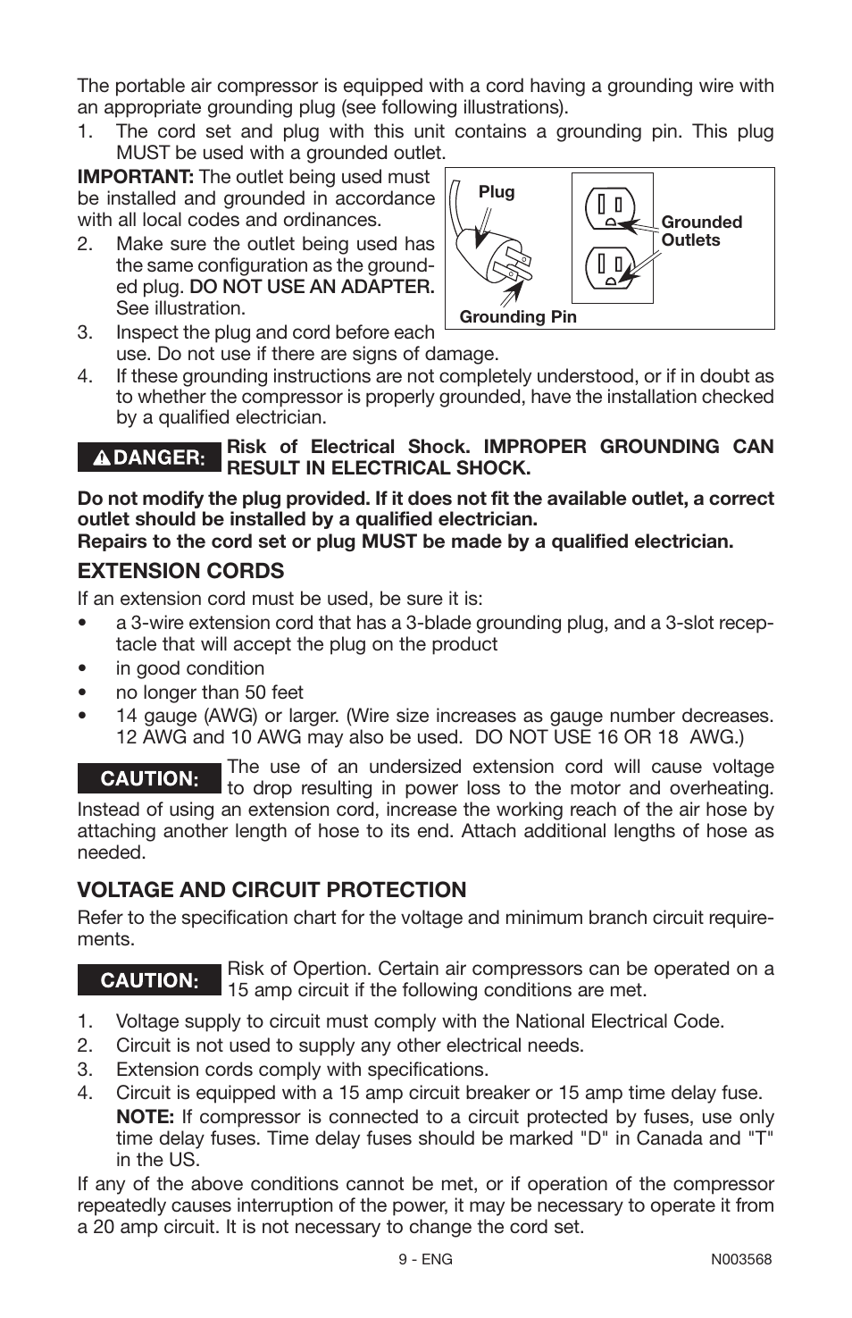 Porter-Cable N003568 User Manual | Page 9 / 64