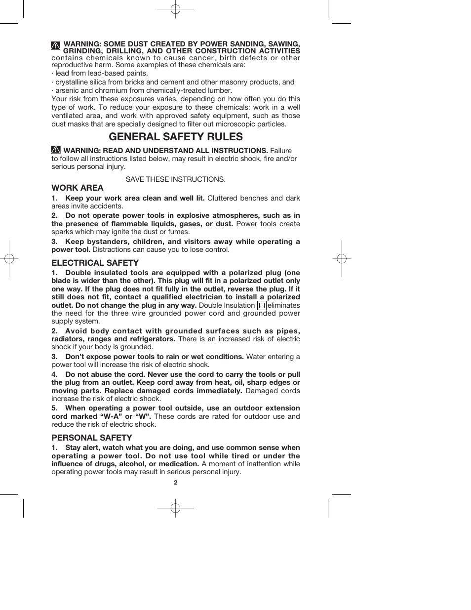 General safety rules | Porter-Cable TIGERCLAW 740 User Manual | Page 2 / 15