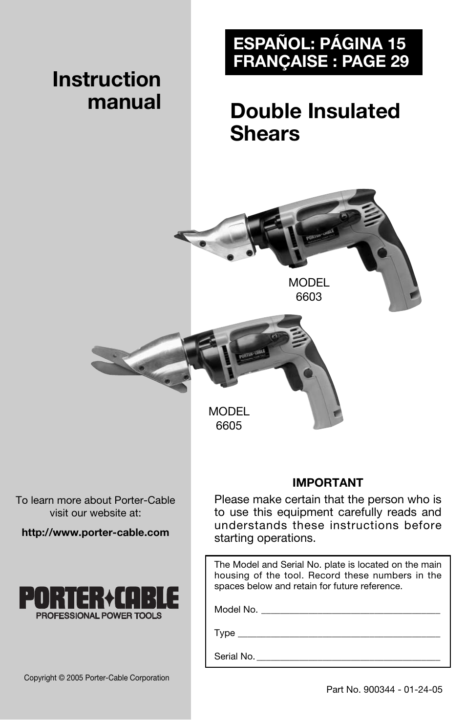 Porter-Cable 6603 User Manual | 15 pages