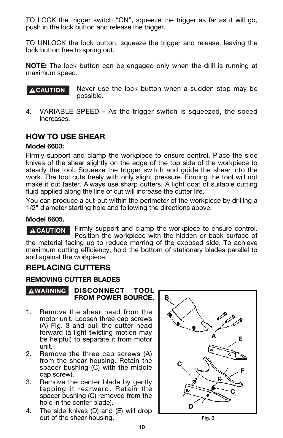 How to use shear, Replacing cutters | Porter-Cable 6603 User Manual | Page 10 / 15