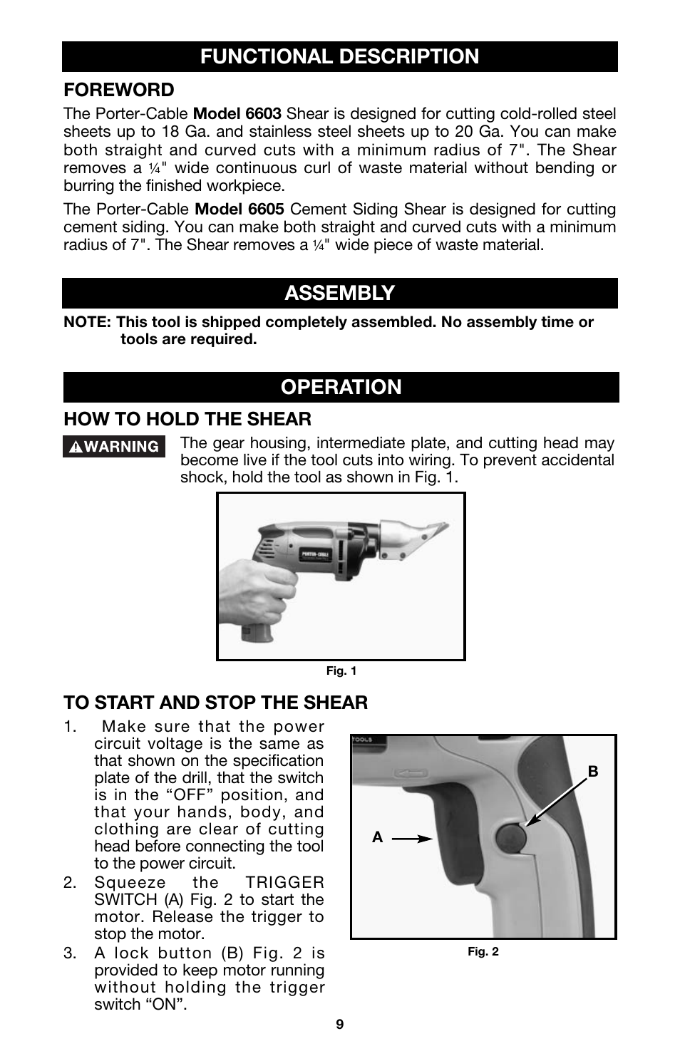 Functional description assembly, Operation, Foreword | How to hold the shear | Porter-Cable 6603 User Manual | Page 9 / 15