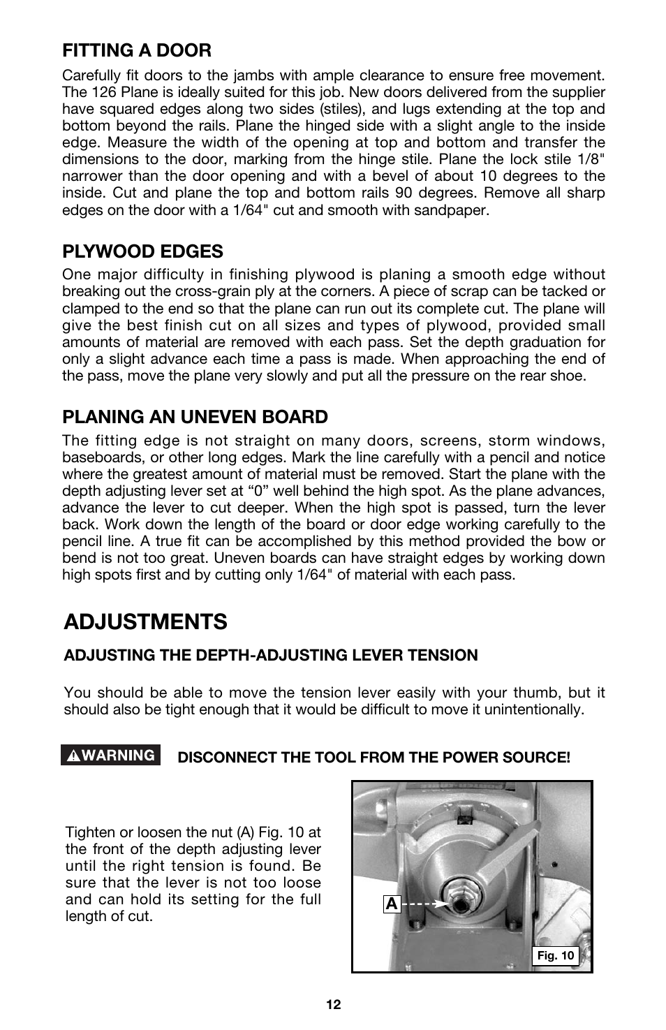 Adjustments | Porter-Cable 126 User Manual | Page 12 / 16