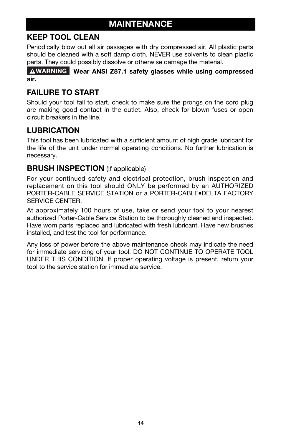 Maintenance | Porter-Cable 126 User Manual | Page 14 / 16