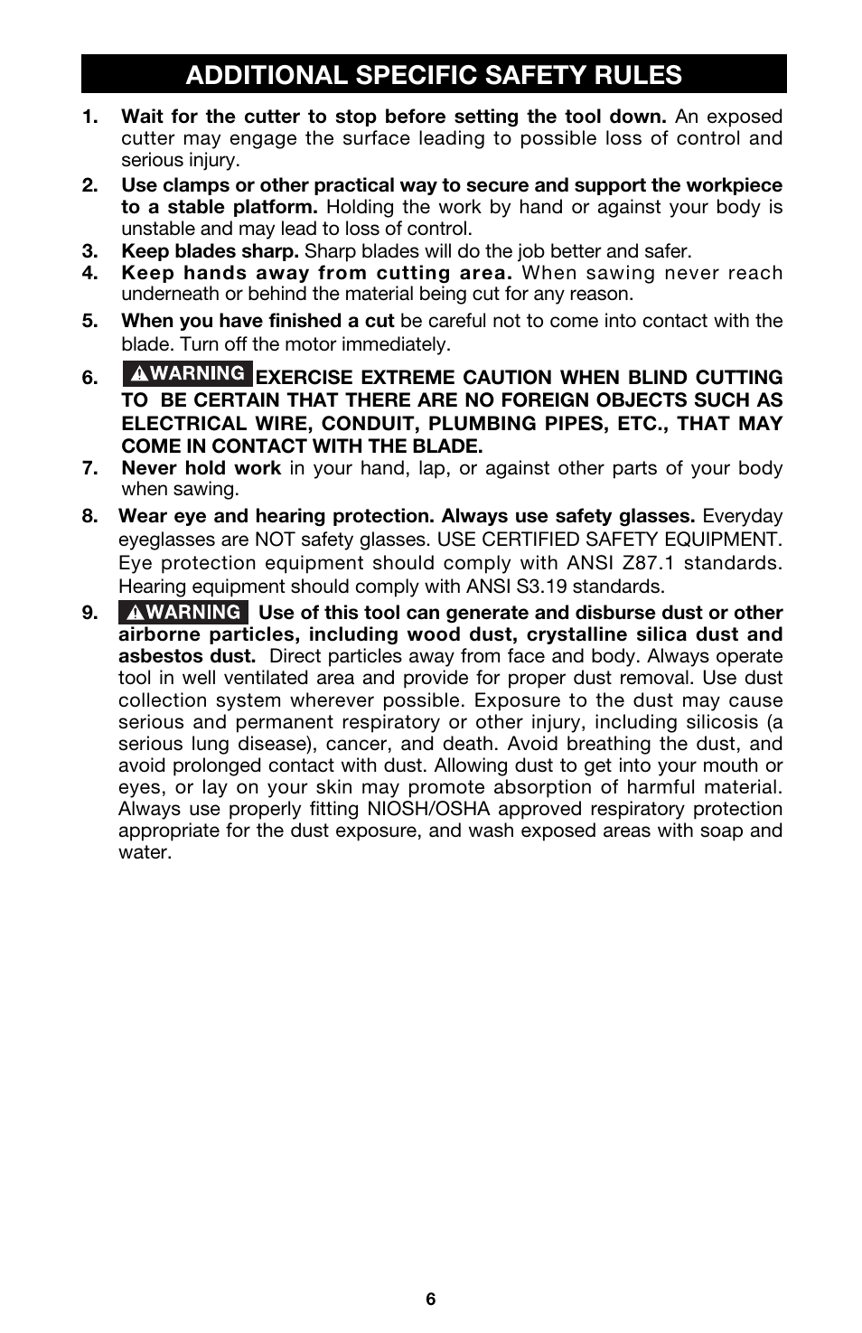 Additional specific safety rules | Porter-Cable 126 User Manual | Page 6 / 16