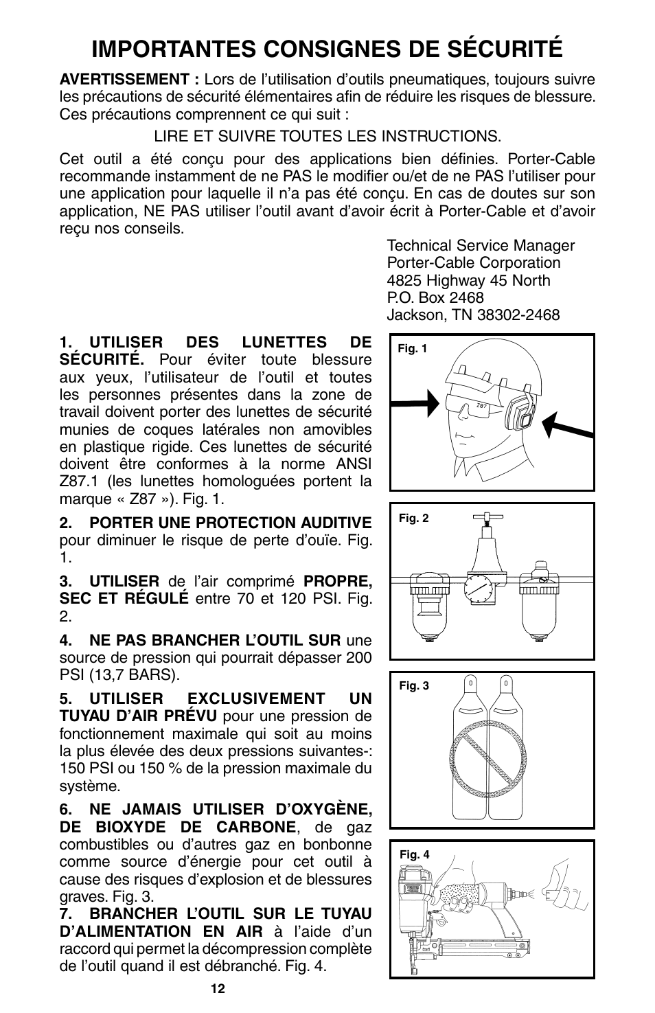 Importantes consignes de sécurité | Porter-Cable NS100A User Manual | Page 13 / 37