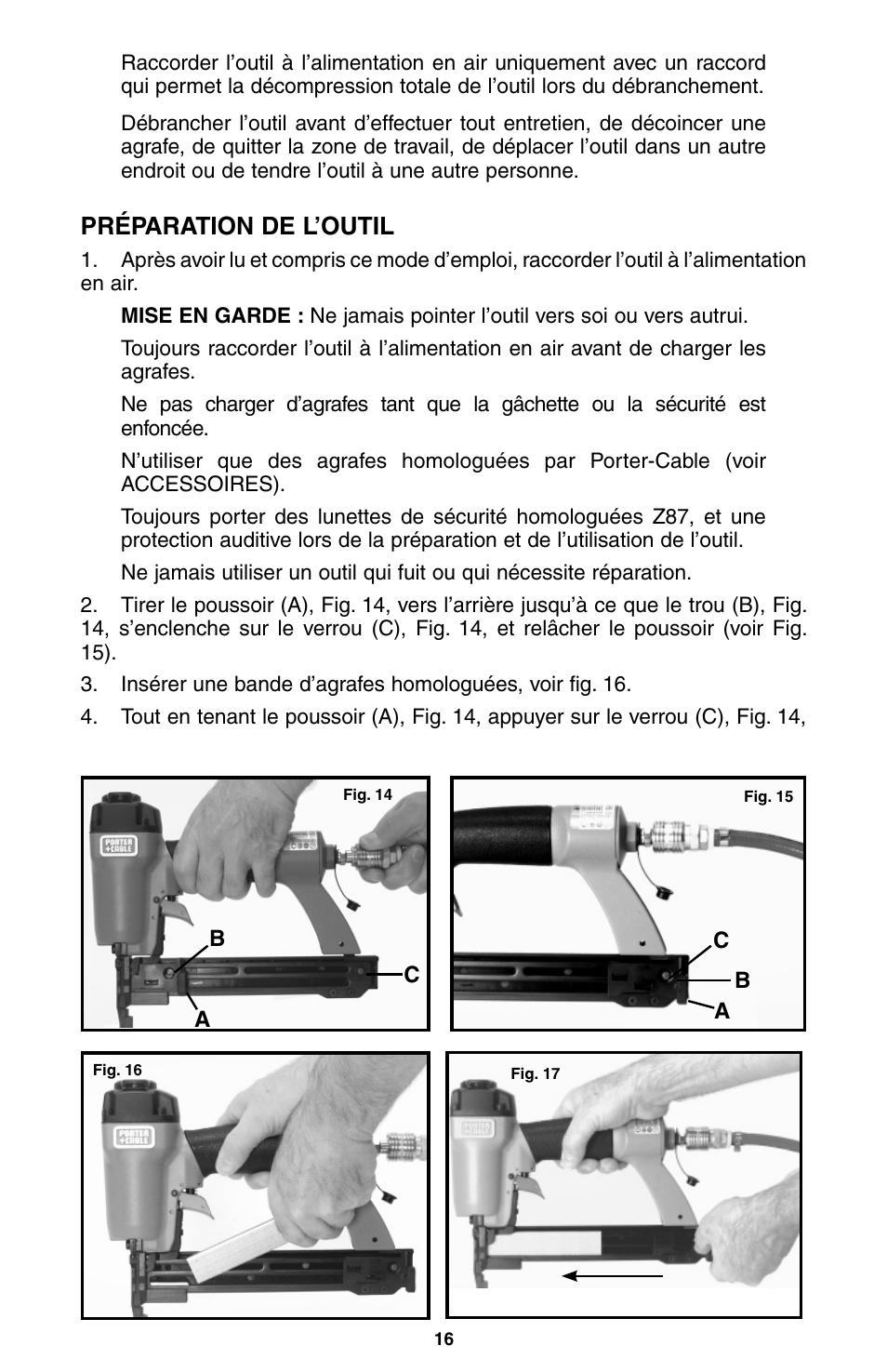 Préparation de l’outil | Porter-Cable NS100A User Manual | Page 17 / 37