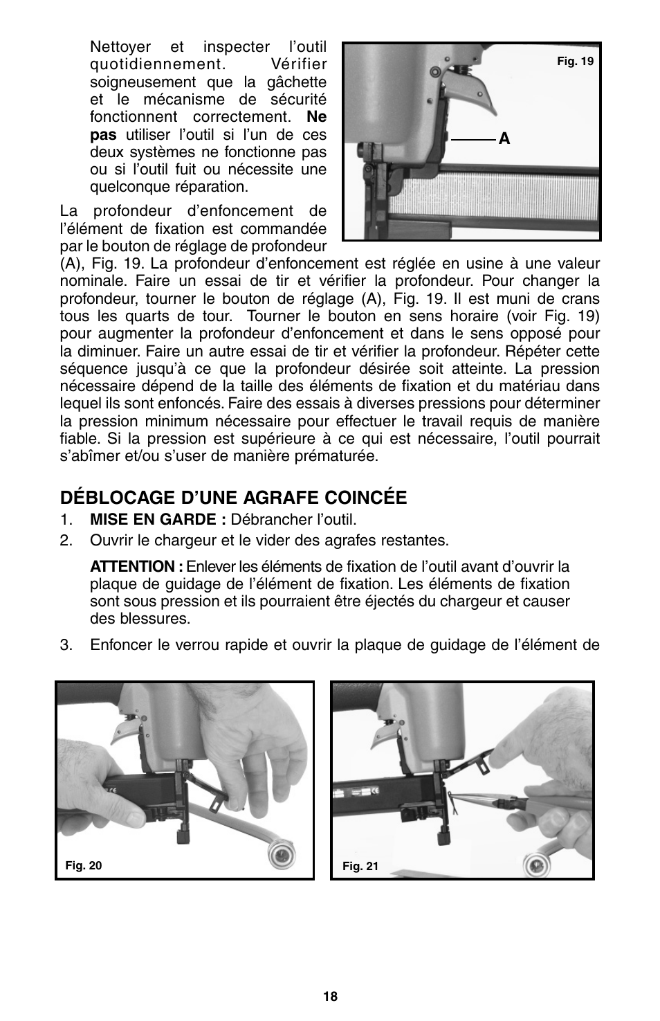 Déblocage d’une agrafe coincée | Porter-Cable NS100A User Manual | Page 19 / 37